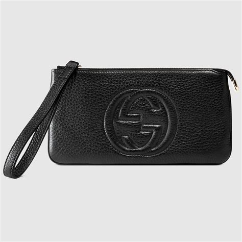 gucci soho textured-leather wristlet pouch|Gucci leather handbags.